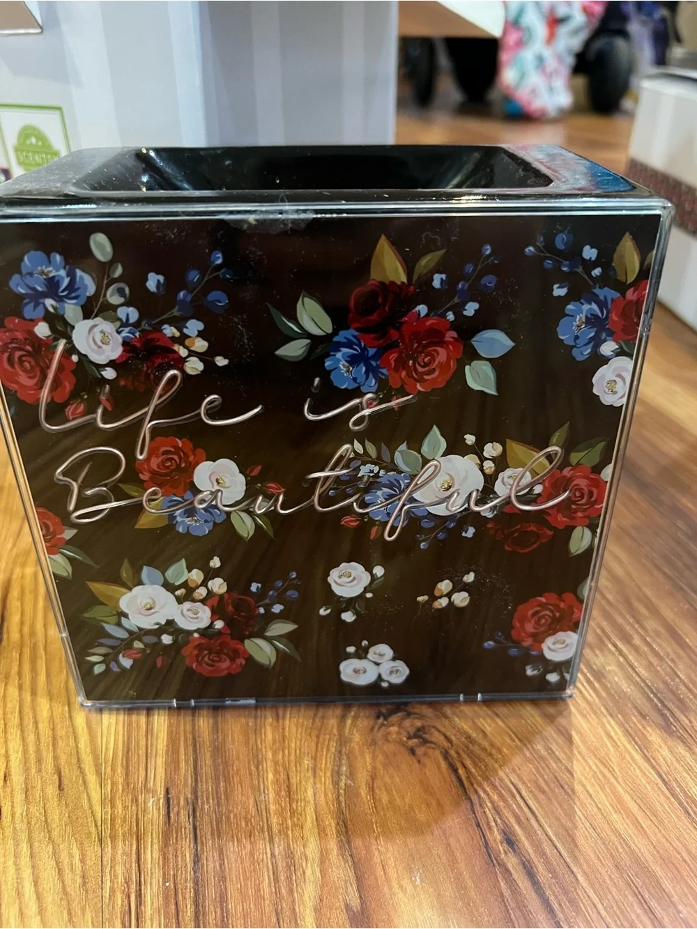 Scentsy White Wax Warmer Box with Multicolor Geometric Accent